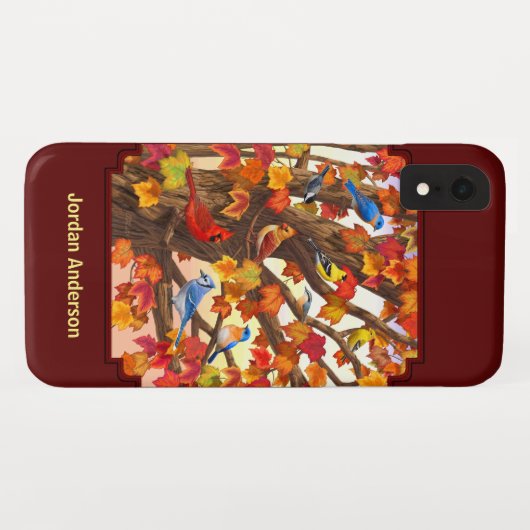 Vogels in Herfst Maple Tree Rood Case-Mate iPhone Case (Achterkant (horizontaal))