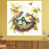 Vogels in het nestneursery-kunstwerk - Waterverf Canvas Afdruk (Insitu (Woonkamer))
