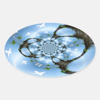 Vogels in het Paradise White en Blue Ovale Sticker