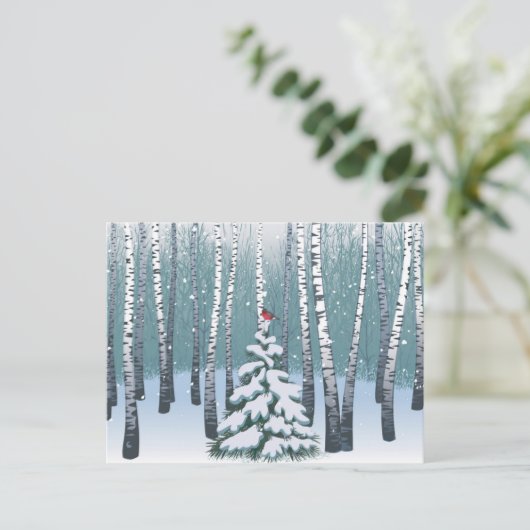 Vogels in het winterbos briefkaart (Staand voorkant)