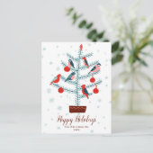 Vogels in Kerstboom Gelukkige Vakantie Familie Fot Briefkaart (Staand voorkant)