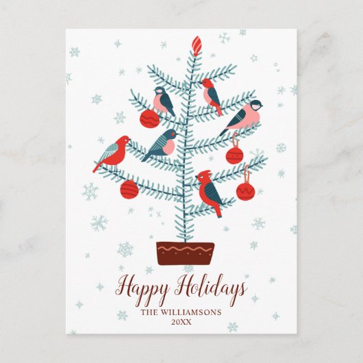 Vogels in Kerstboom Gelukkige Vakantie Familie Fot Briefkaart (Voorkant)