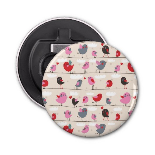 Vogels in liefde button flesopener (Voorkant)