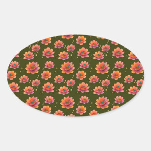 Vogels in magnolia's met donker olijfgroene achter ovale sticker