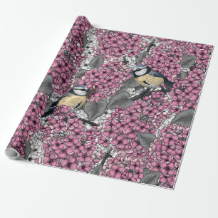 Vogels in roze lila tuin cadeaupapier