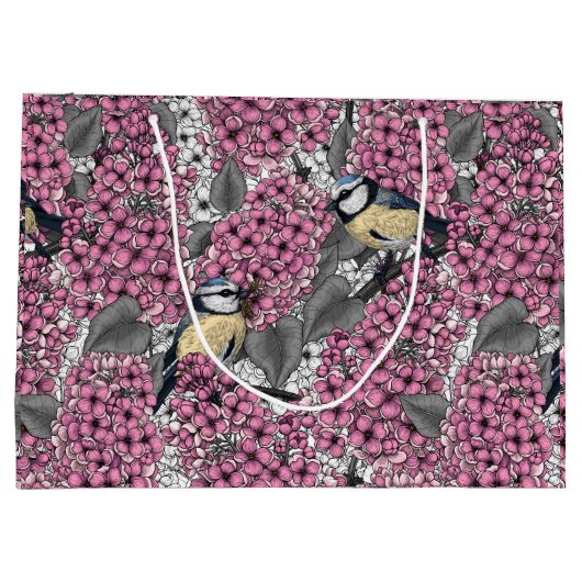 Vogels in roze lila tuin groot cadeauzakje (Achterkant)