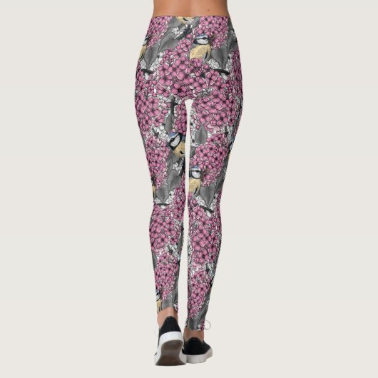 Vogels in roze lila tuin leggings (Achterkant)