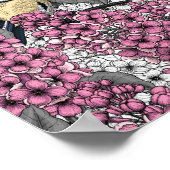 Vogels in roze lila tuin poster (Hoek)