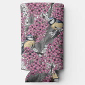 Vogels in roze lila tuin seltzer blikjeskoeler (Achterkant)