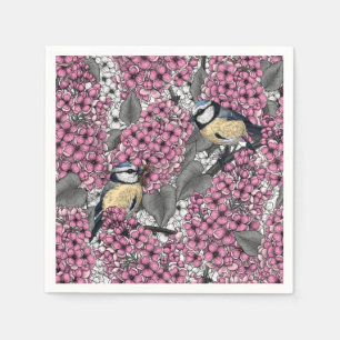 Vogels in roze lila tuin servet