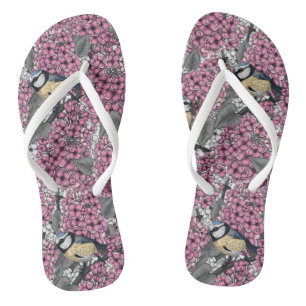 Vogels in roze lila tuin teenslippers