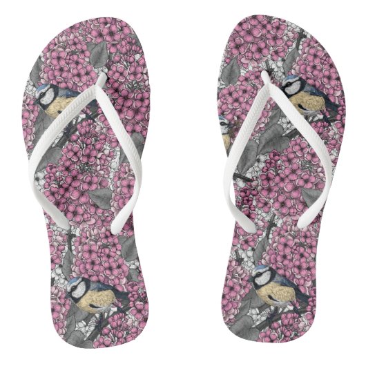 Vogels in roze lila tuin teenslippers (Voetbed)