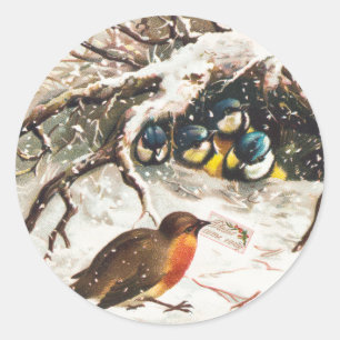  vogels in Sneeuwkerstvakantie Ronde Sticker