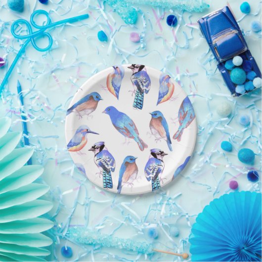 Vogels in tinten en tinten van blauwevogelliefhebb papieren bordje (Feest)