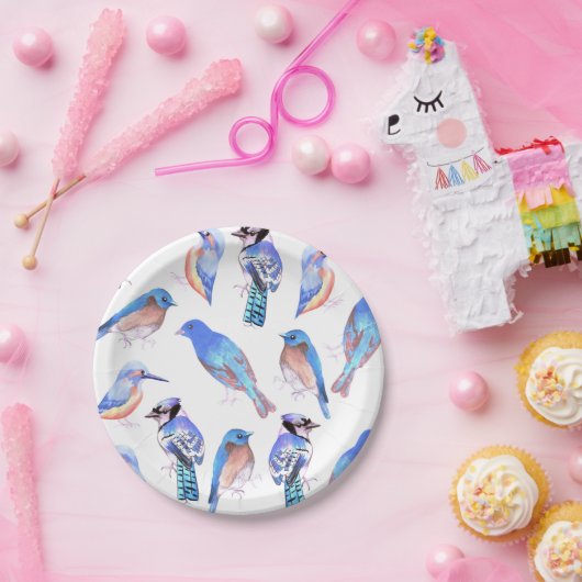 Vogels in tinten en tinten van blauwevogelliefhebb papieren bordje (Feest)