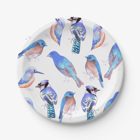 Vogels in tinten en tinten van blauwevogelliefhebb papieren bordje (Voorkant)