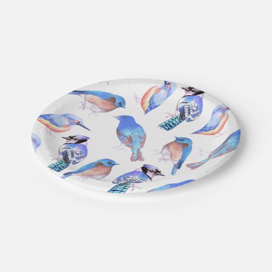 Vogels in tinten en tinten van blauwevogelliefhebb papieren bordje (Gekanteld)