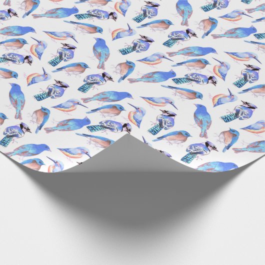 Vogels in tinten en tinten van blauwhelmen cadeaupapier (Hoek)