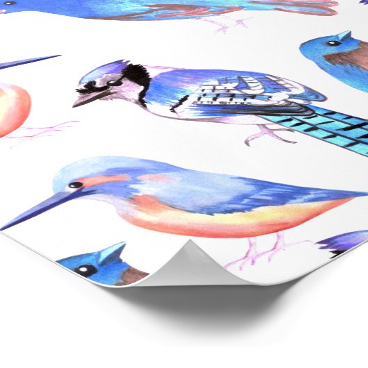 Vogels in tinten en tinten van blauwhelmen poster (Hoek)