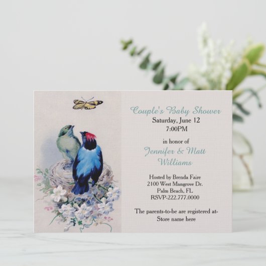 vogels in uitnodiging voor het Nest-Baby shower (Staand voorkant)