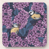 Vogels in violette lila tuin bier onderzetter (Voorkant)