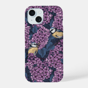 Vogels in violette lila tuin iPhone 15 case