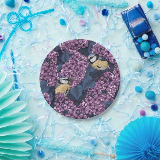 Vogels in violette lila tuin papieren bordje (Feest)