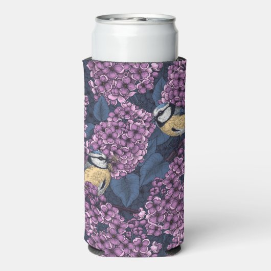 Vogels in violette lila tuin seltzer blikjeskoeler (Seltzer Achterkant)