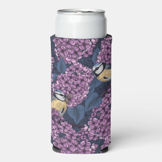 Vogels in violette lila tuin seltzer blikjeskoeler (Seltzer Voorkant)