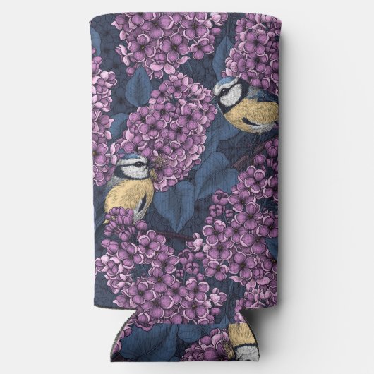 Vogels in violette lila tuin seltzer blikjeskoeler (Achterkant)