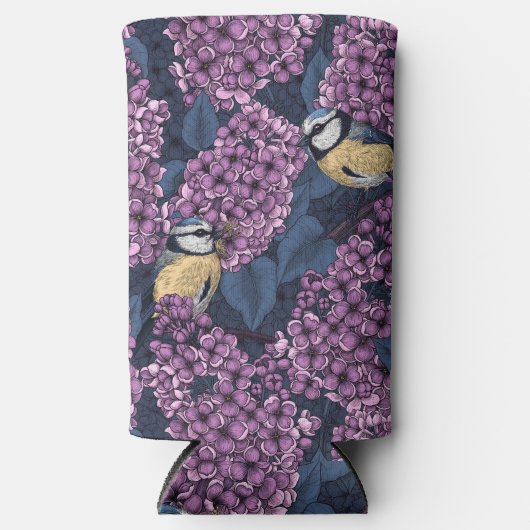Vogels in violette lila tuin seltzer blikjeskoeler (Voorkant)