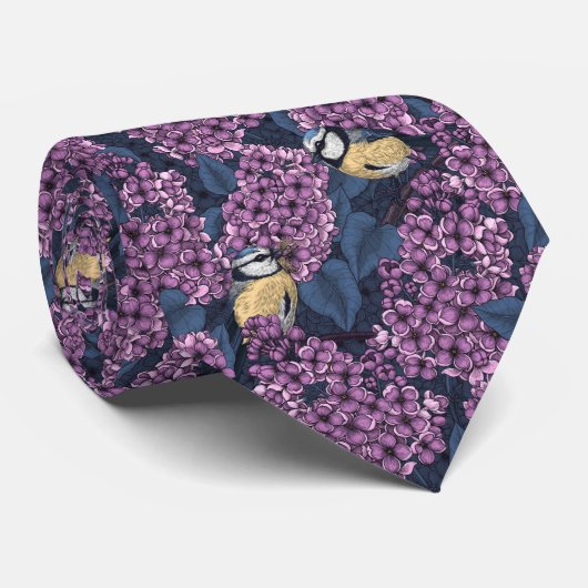 Vogels in violette lila tuin stropdas (Opgerold)