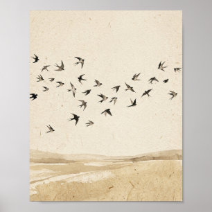 Vogels in Vlucht I Vintage Schilderij Poster