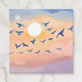 Vogels in vlucht | Zonsondergang Natuur Aquarel Bedankjes Labels