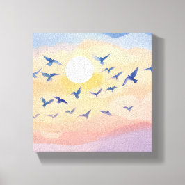 Vogels in Vlucht | Zonsondergang Natuur Aquarel Canvas Afdruk