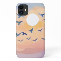Vogels in vlucht | Zonsondergang Natuur Aquarel