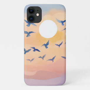 Vogels in vlucht   Zonsondergang Natuur Aquarel Case-Mate iPhone Case