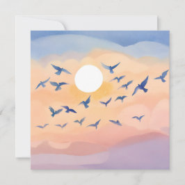 Vogels in vlucht | Zonsondergang Natuur Aquarel | Kaart