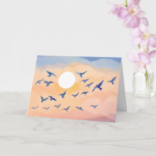 Vogels in vlucht Zonsondergang Natuur Aquarel Kaart