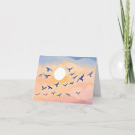 Vogels in vlucht | Zonsondergang Natuur Aquarel Kaart