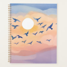 Vogels in vlucht | Zonsondergang Natuur Aquarel