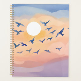 Vogels in vlucht | Zonsondergang Natuur Aquarel Planner