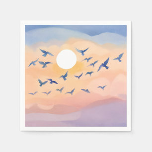 Vogels in vlucht   Zonsondergang Natuur Aquarel Servet