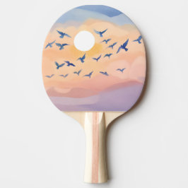 Vogels in Vlucht | Zonsondergang Natuur Aquarel Tafeltennisbatje