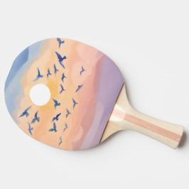 Vogels in Vlucht | Zonsondergang Natuur Aquarel Tafeltennisbatje