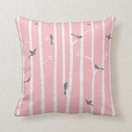 Vogels in vogelbomen Grijze witte roze Kussen