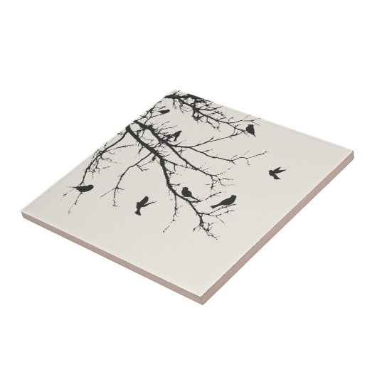 Vogels in zwart en wit tegeltje (Zijkant)