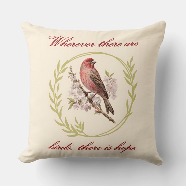 Vogels Inspirerend Quote, Vogelbloemenkrans Kussen (Voorkant)