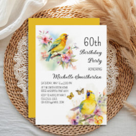  Vogels Kanaries Flowers 60e Verjaardag Kaart
