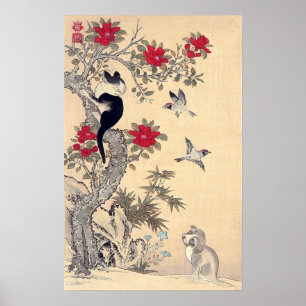 Vogels, kat en hond, Itō Jakuchüu Poster